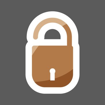 Vector colored sticker icon open padlock. Open lock icon. Layers grouped for easy editing illustration.  For your design.