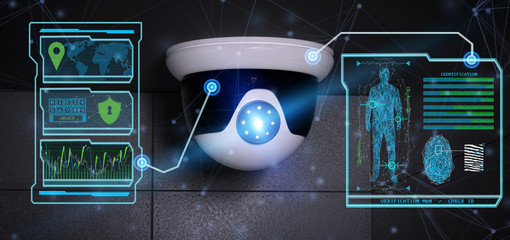 Poster - Businessman in front of a wall with car icon on a futuristic interface