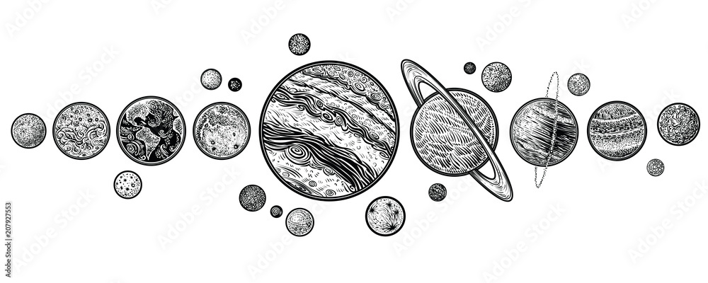 Planets in solar system hand drawn vector illustrations. Stock Vector ...