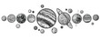 Planets in solar system hand drawn vector illustrations.
