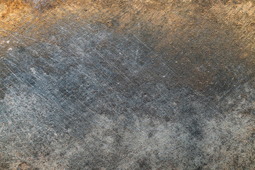 Textured metal surface with detailed traces of corrosion, rust and scratches