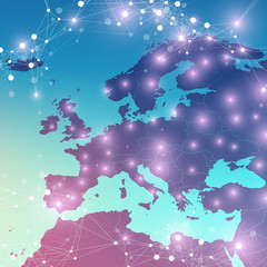 Fototapete - Geometric graphic background communication with Europe Map. Big data complex with compounds. Perspective backdrop. Minimal array. Digital data visualization. Scientific cybernetic vector illustration.