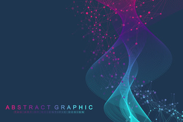 Poster - Scientific vector illustration genetic engineering and gene manipulation concept. DNA helix, DNA strand, molecule or atom, neurons. Abstract structure for Science or medical background