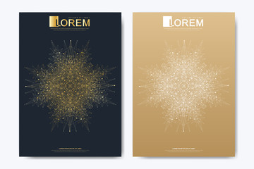 Poster - Modern vector template for brochure Leaflet flyer cover banner magazine or annual report. A4 size. Business, science, medicine, technology design book layout. Abstract presentation with golden mandala