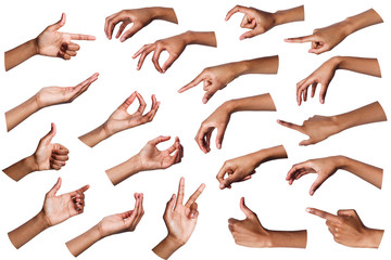 Set of black hands making symbols isolated on white