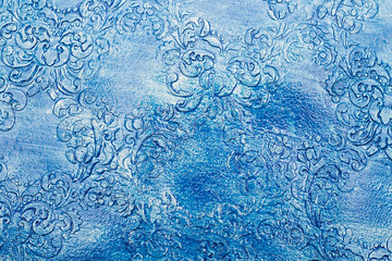  A turquiose raised pattern on paper, acrylic painting, blue vintage pattern made with acrylic paints