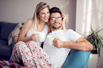 Sticker - Man and woman drinking coffee together