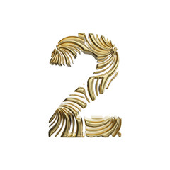Fototapete - Alphabet number 2. Golden font made of shiny yellow metal. 3D render isolated on white background.