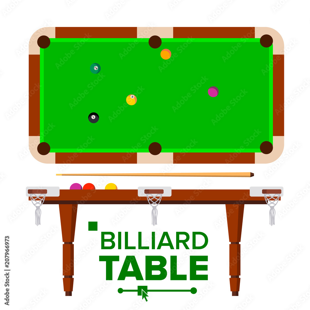 Billiard Table Vector. Top, Side View. Green Classic Pool, snooker ...
