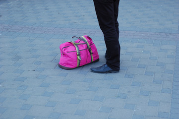 Wall Mural - A traveling suitcase is taken along the path.