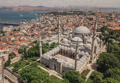 Plakat Widok z lotu ptaka Suleymaniye meczet w Istanbuł