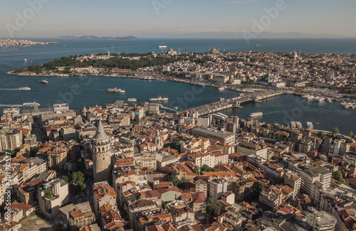 Plakat Panorama Stambułu, największe miasto w Turcji. Widok z lotu ptaka
