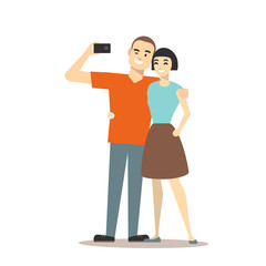 Canvas Print - Cartoon Couple Takes Selfie Concept. Vector