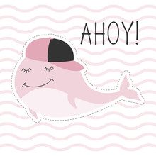 Sticker With Charming Pink Whale