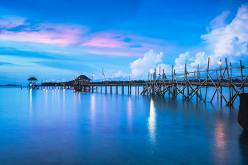 Wall Mural - Wooden bridge at dusk