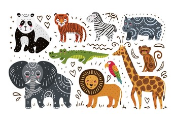 Jungle animals hand draw