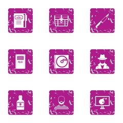 Poster - Surveillance icons set. Grunge set of 9 surveillance vector icons for web isolated on white background