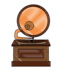 Sticker - gramophone vinyl disc music retro vintage vector illustration