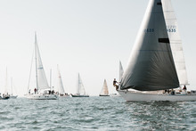 Sailboats Lining Up To Begin Yacht Race On The Ocean