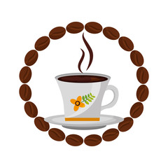 Sticker - delicious coffee cup with grains icon vector illustration design