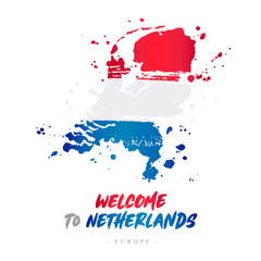 Wall Mural - Welcome to Netherlands. Flag and map of the country