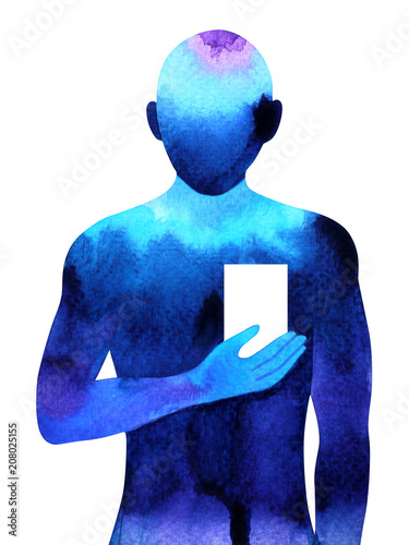 Abstract Human Hand Up Holding Heart Door Watercolor Painting