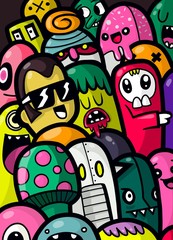 Wall Mural - Vector illustration of Monsters and cute alien friendly, cool, cute hand-drawn monsters collection