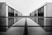 Abstract Black And White Glass Building With Balconies.
