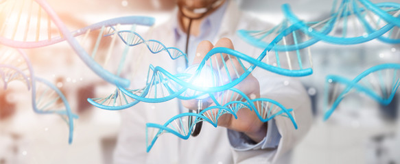 Aufkleber - Doctor holding blue digital DNA structure 3D rendering