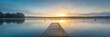 canvas print picture - Sonnenaufgang am See mit Nebel - Panorama