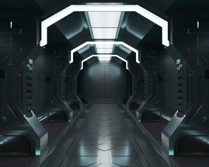Wall Mural - 3d rendering elements of this image furnished ,spaceship black interior with view,tunnel,corridor