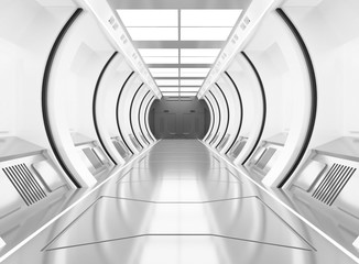 Wall Mural - 3d rendering elements of this image furnished ,spaceship white and delight interior with view,tunnel