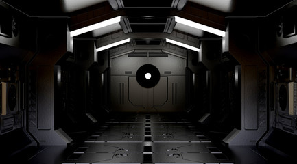 Wall Mural - 3d rendering elements of this image furnished by nasa,dark spaceship interior with view,tunnel,corri
