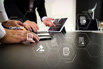 Poster - co working team meeting concept,businessman using smart phone and digital tablet and laptop computer in modern office