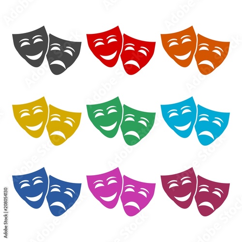 Cuadros en Lienzo Theater mask line icon, color icons set