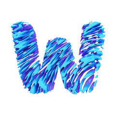 Fototapete - Alphabet letter W uppercase. Grungy font made of brushstrokes. 3D render isolated on white background.