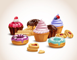 Wall Mural - Realistic Sweet Treats Composition