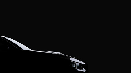 silhouette of black sports car on black background, photorealistic 3d render, generic design, non-branded