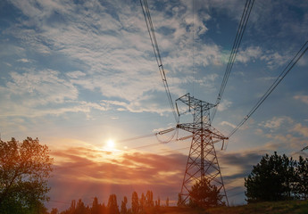 Wall Mural - Power Line. pylon against a blue sky