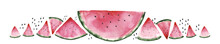 Fresh Red Watermelon On White Isolated Background. Watercolor Illustration. Concept. Collage