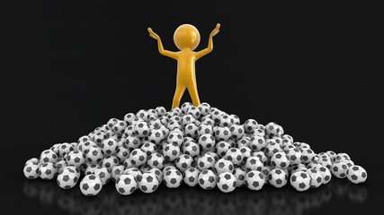Poster - Pile of Soccer footballs and man. Image with clipping path