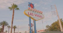 The Iconic Welcome To Las Vegas Sign, As The Sun Sets.