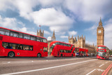 Fototapeta Big Ben - London symbols with BIG BEN, DOUBLE DECKER BUS and Red Phone Booths in England, UK