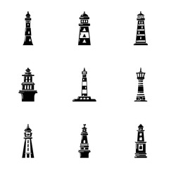 Sticker - Beacon icons set. Simple set of 9 beacon vector icons for web isolated on white background