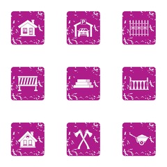 Poster - Industrial work icons set. Grunge set of 9 industrial work vector icons for web isolated on white background