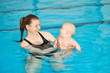 © Suslov Denis - Mother teach baby to swim in water pool. Swimming lessons for children