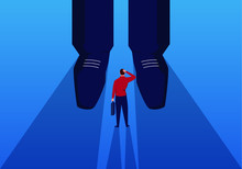 Businessman Stands At The Feet Of Giants