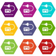 Poster - Advanced lock icons 9 set coloful isolated on white for web