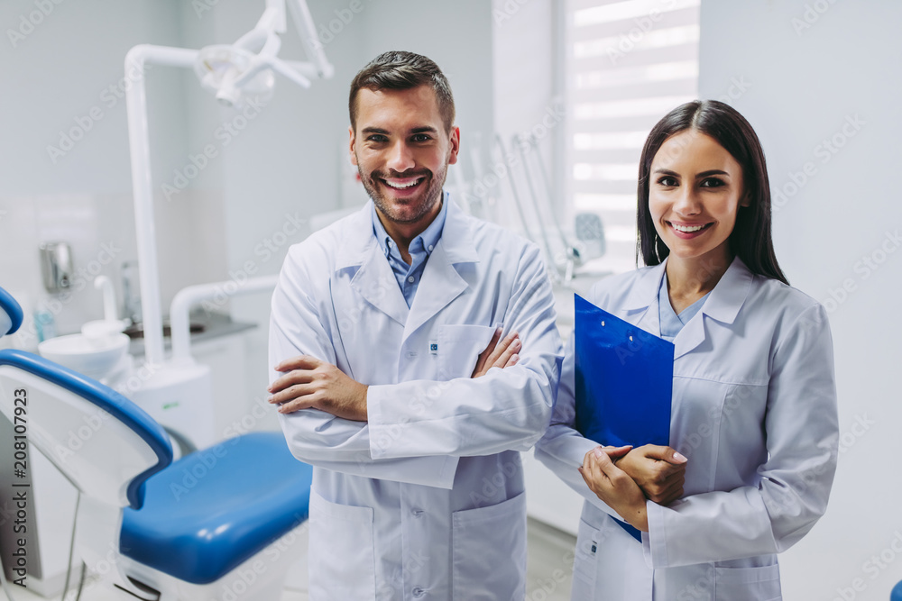 doctors at workplace in dental clinic - obrazy, fototapety, plakaty 