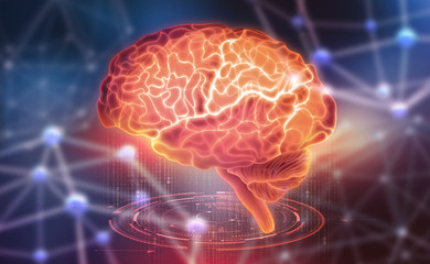 Aufkleber - Human brain. Neural networks and artificial intelligence. Creating a computer mind. 3D illustration of the application of innovation in science
